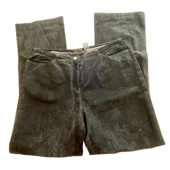 New York & Co 90s Black Suede Retro Leather Classic Straight Leg Pants Jeans 12 - Picture 5 of 9